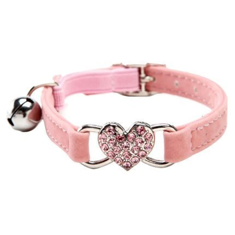 CHUKCHI Heart Bling Cat Collar with Safety Belt and Bell 8-11 Inches(Pink) - Image 1